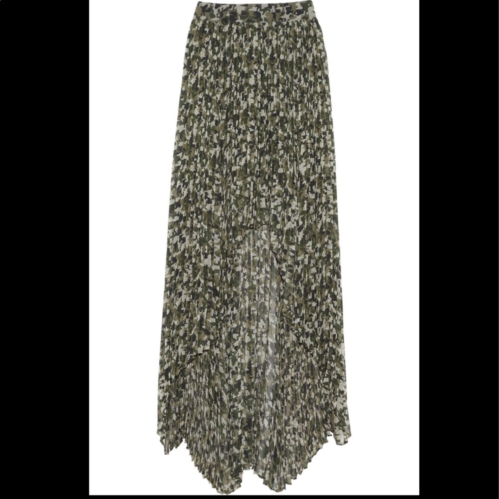 Karl Lagerfeld- Pleated Gauze Camo Maxi Skirt